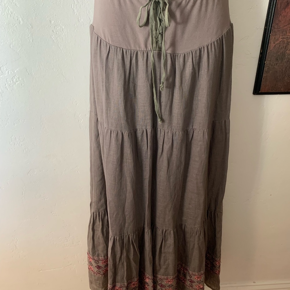 NEW Free People Brown Tiered Maxi Skirt Tie Front Casual S